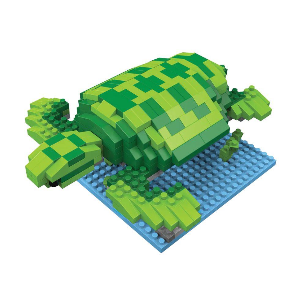 Green sea turtle mini block set against a white background