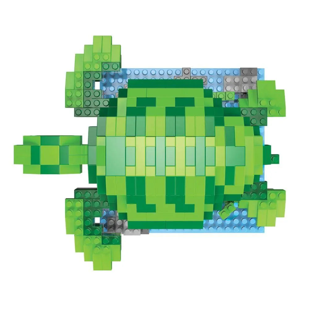 Green sea turtle mini block set against a white background