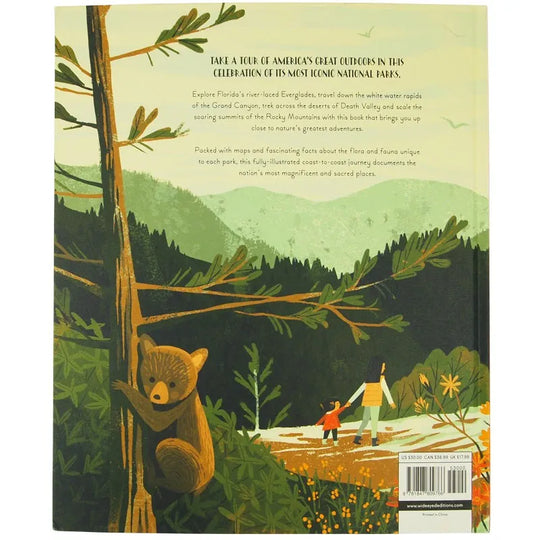 Back cover of National Parks of the USA children's book by Kate Siber and illustrated by Chris Turnham