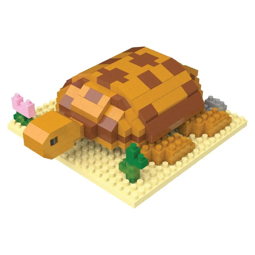 A mini block set of a desert tortoise against a white background