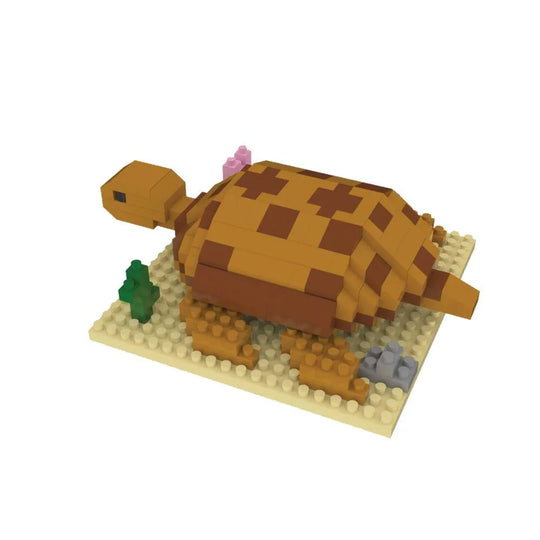 A mini block set of a desert tortoise against a white background