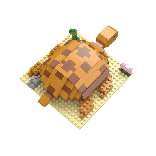 A mini block set of a desert tortoise against a white background