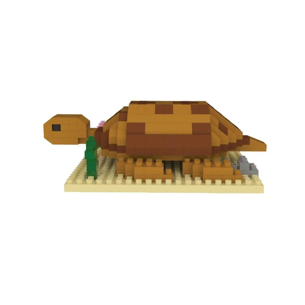 A mini block set of a desert tortoise against a white background