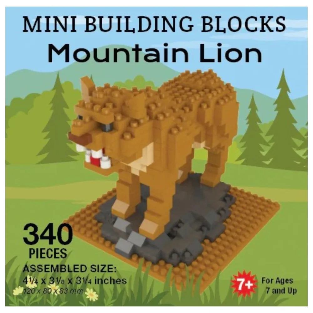 Mini building blocks set of a mountain lion on a natural landscape background