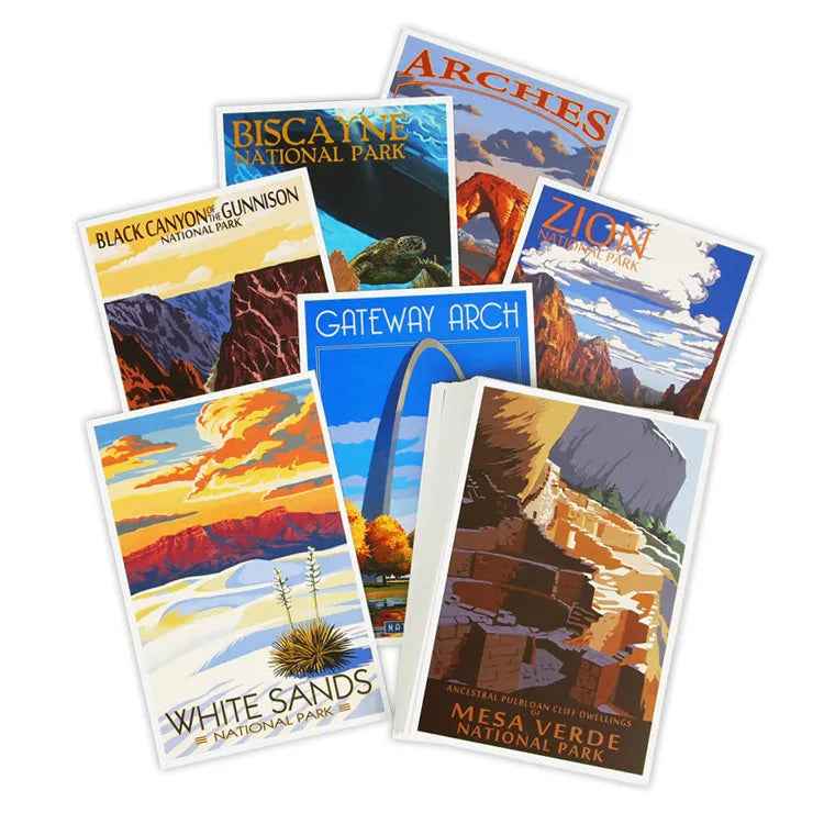 Stack of illustrated postcards 
