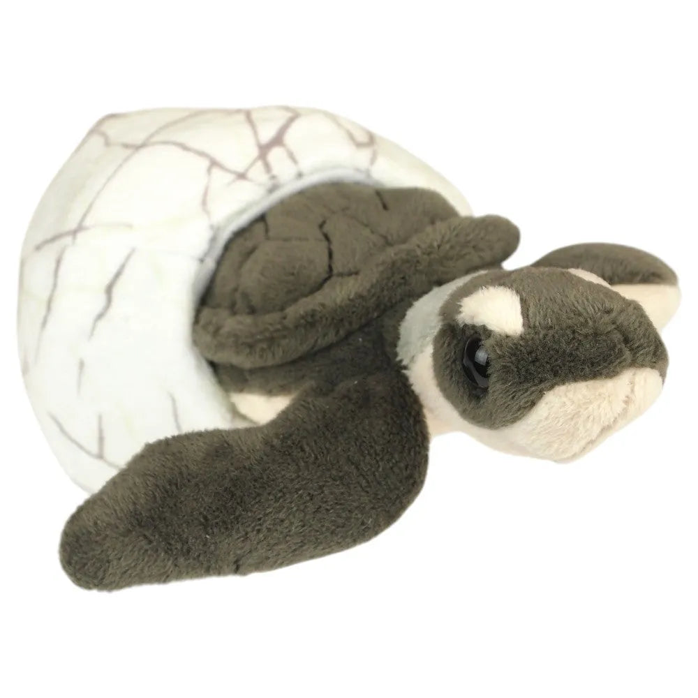 A plush sea turtle toy with a white shell patterned with gray lines, a dark gray body, and a cream-colored face, shown against a plain white background.