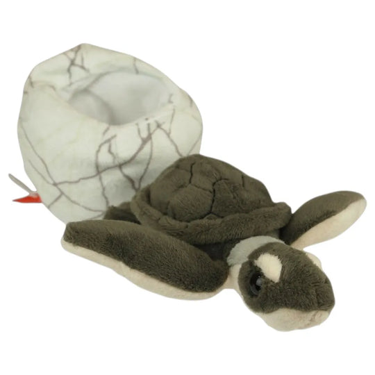 A plush sea turtle toy with a white shell featuring gray crackle-like lines, shown on a plain white background.