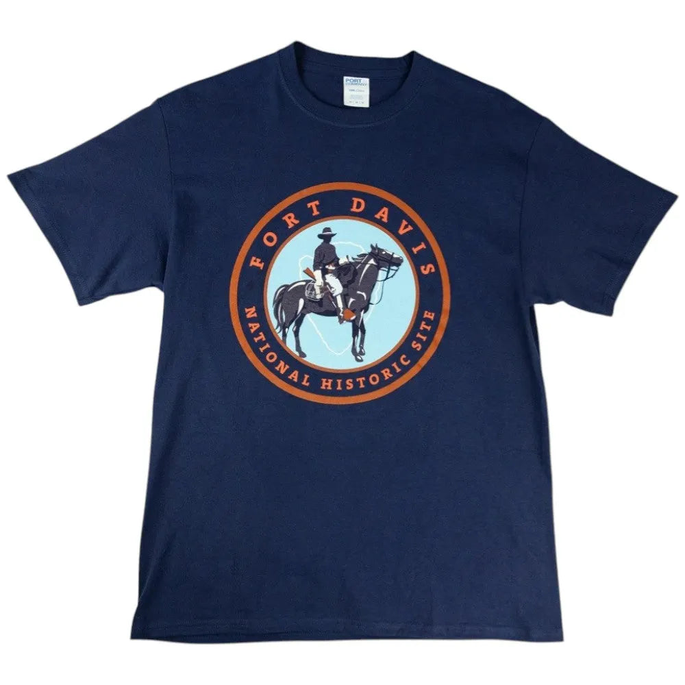Navy blue t-shirt with Fort Davis National Historic Site graphic on a white background