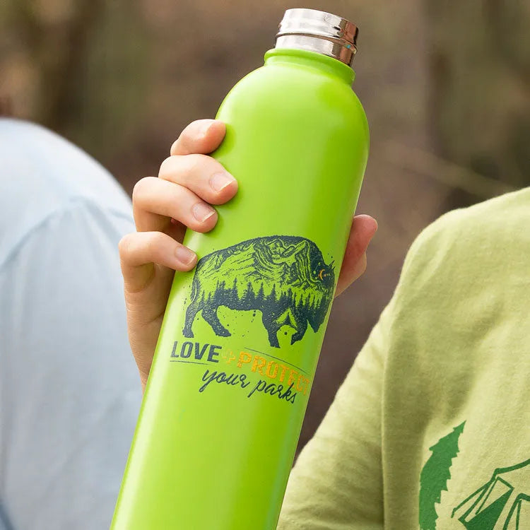 Love + Protect Your Parks® 24 Oz Insulated Water Bottle in person's hand