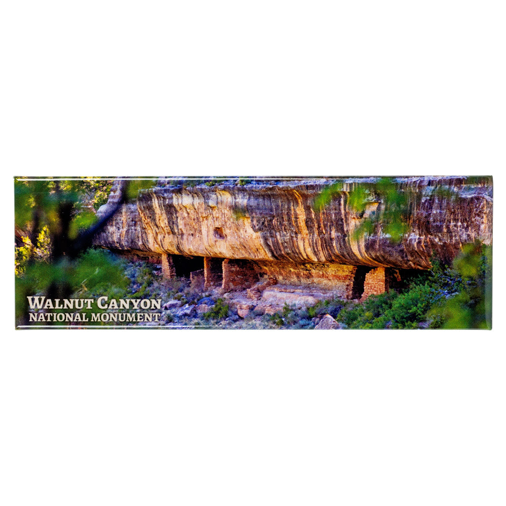 Walnut Canyon National Monument Magnet - Panoramic view on a white background