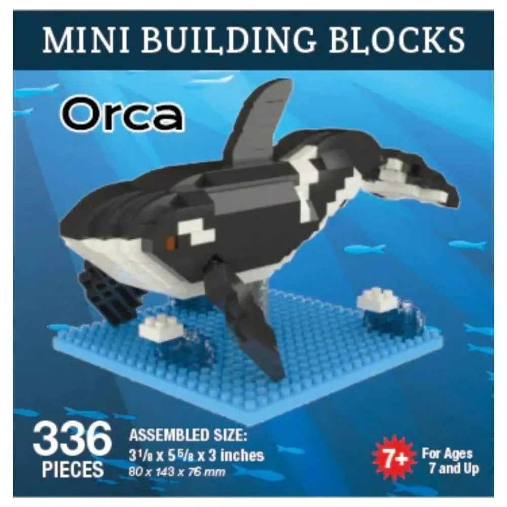 Orca building block set on a blue base with ocean design