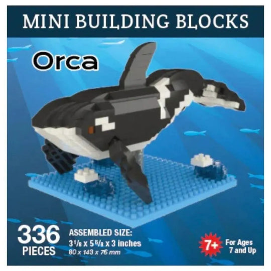 Orca building block set on a blue base with ocean design