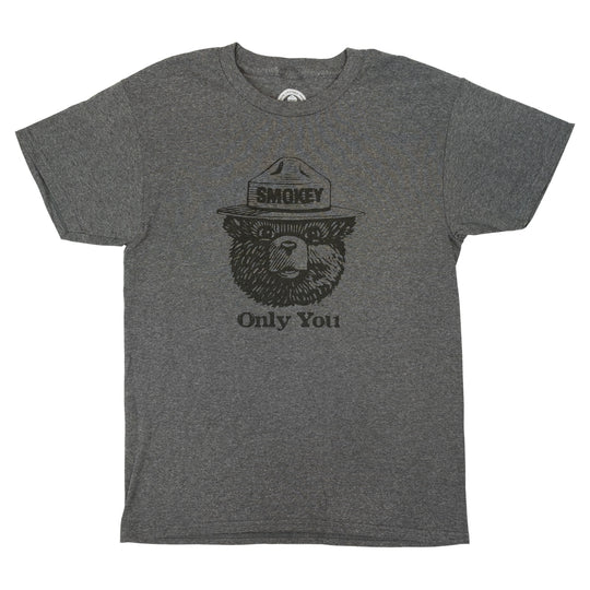 Smokey Bear Portrait T-Shirt in heather gray fabric on a white background