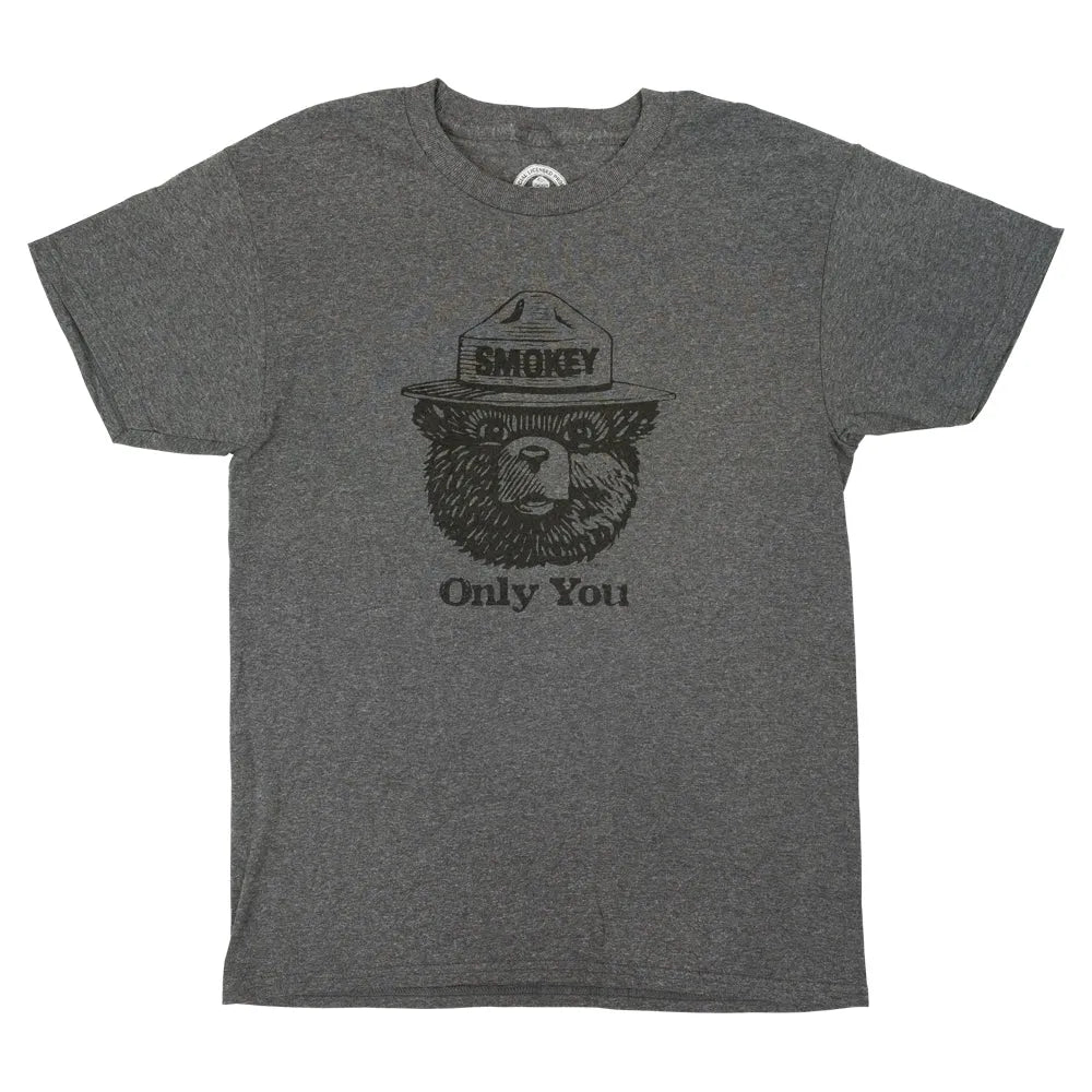 Smokey Bear Portrait T-Shirt in heather gray fabric on a white background