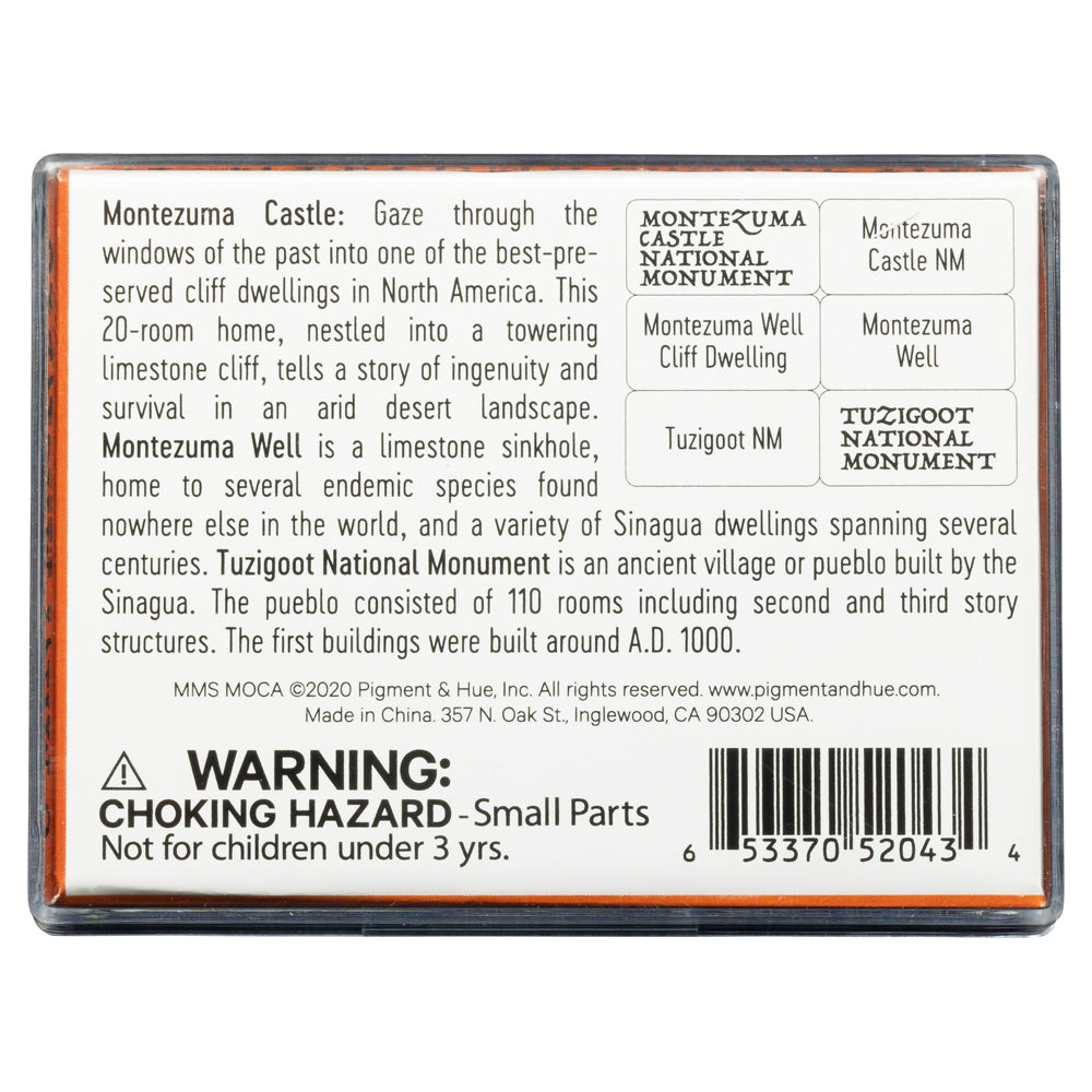 Back of a mini magnet set packaging with text and branding