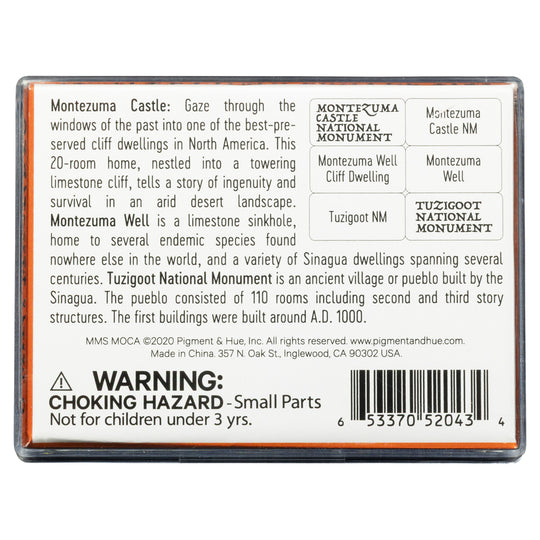 Back of a mini magnet set packaging with text and branding