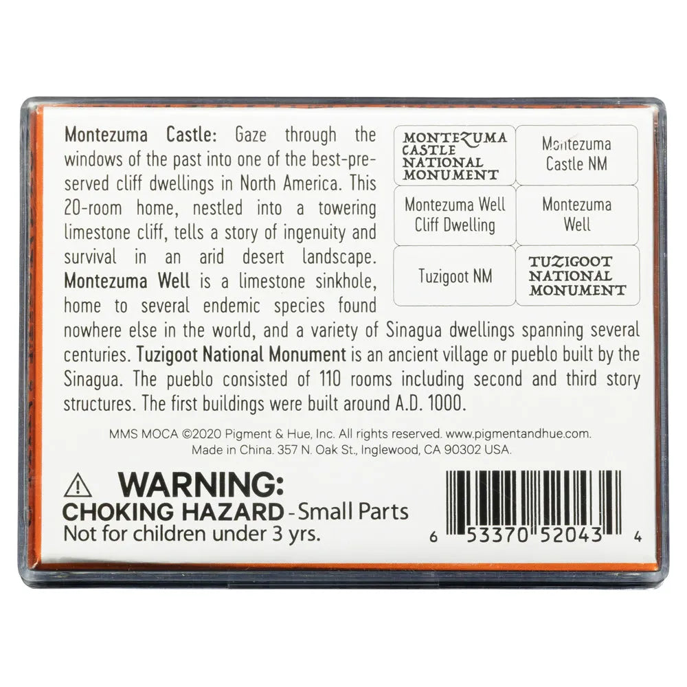 Back of a mini magnet set packaging with text and branding