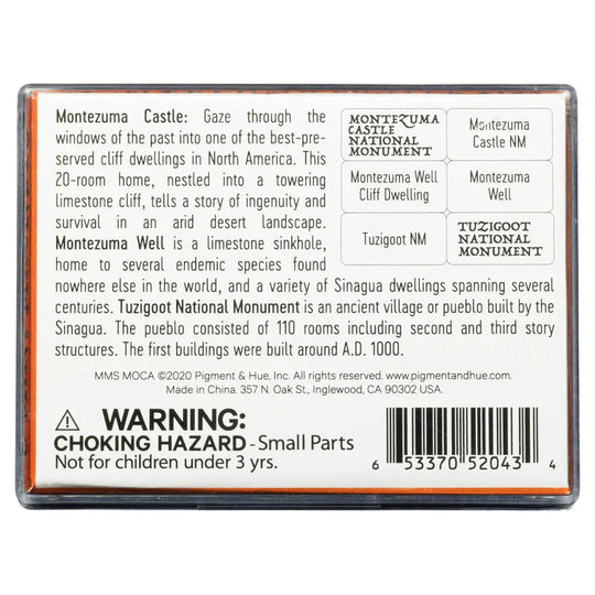 Back of a mini magnet set packaging with text and branding
