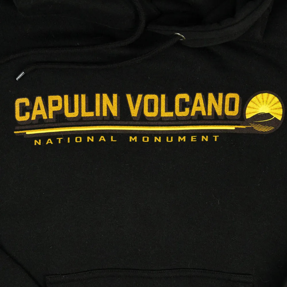 Black hoodie with yellow 'Capulin Volcano National Monument' text and logo.