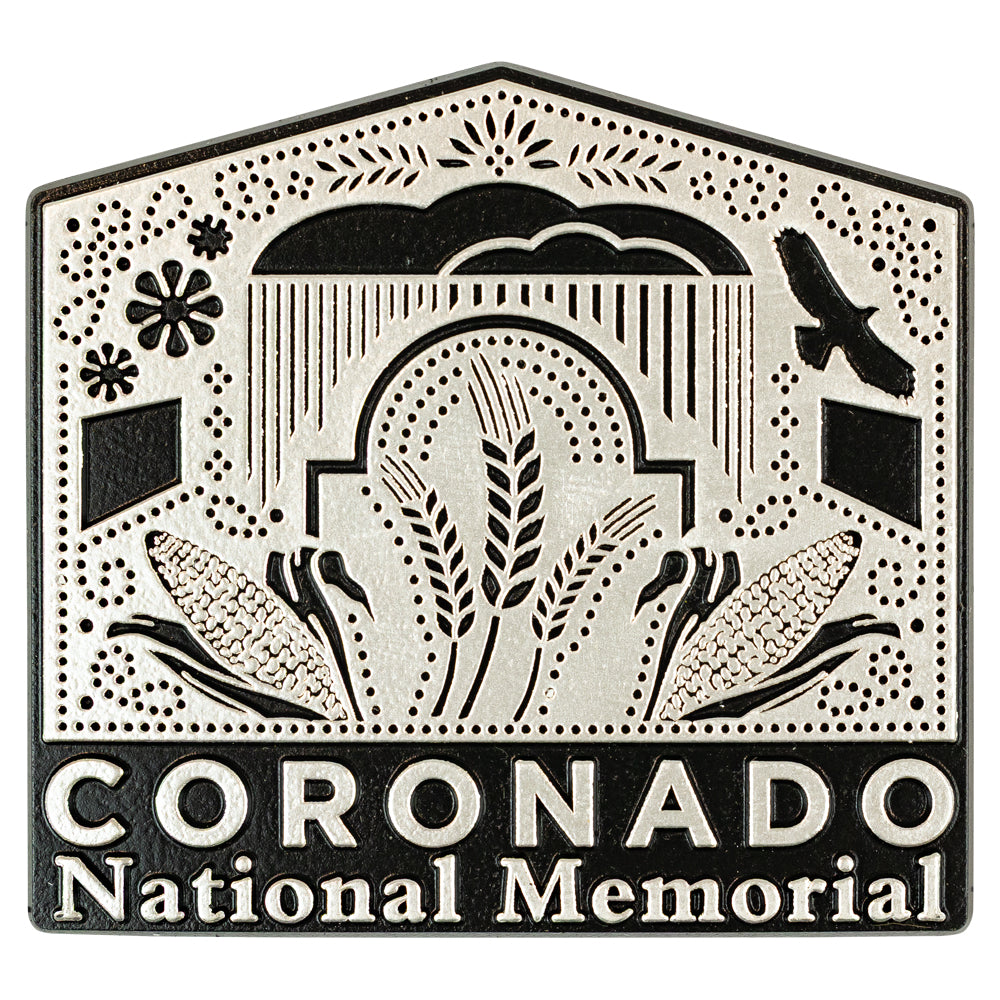 Decorative magnet with 'Coronado National Memorial' text and black and white design elements.