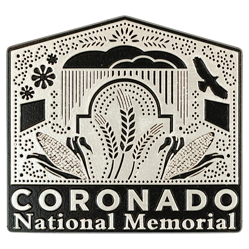Decorative magnet with 'Coronado National Memorial' text and black and white design elements.