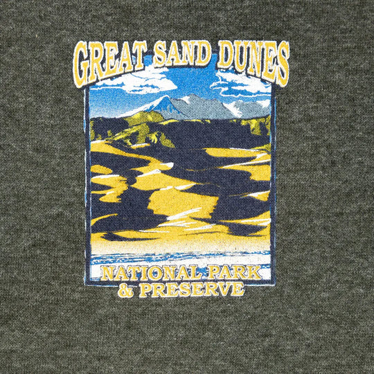 Gray hoodie with closeup detail of a Great Sand Dunes National Park and Preserve graphic