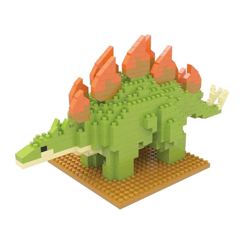Stegosaurus mini building blocks set against a white background.