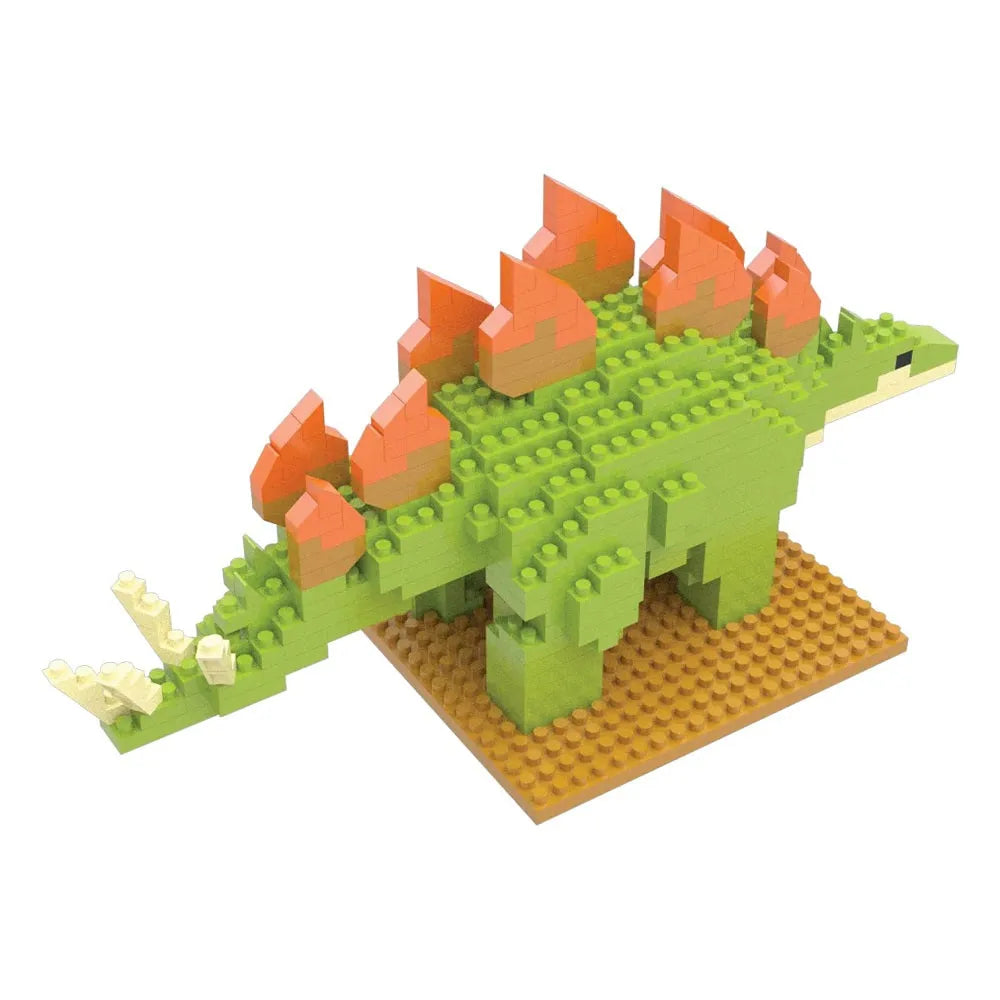 Stegosaurus mini building blocks set against a white background.