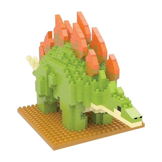 Stegosaurus mini building blocks set against a white background.