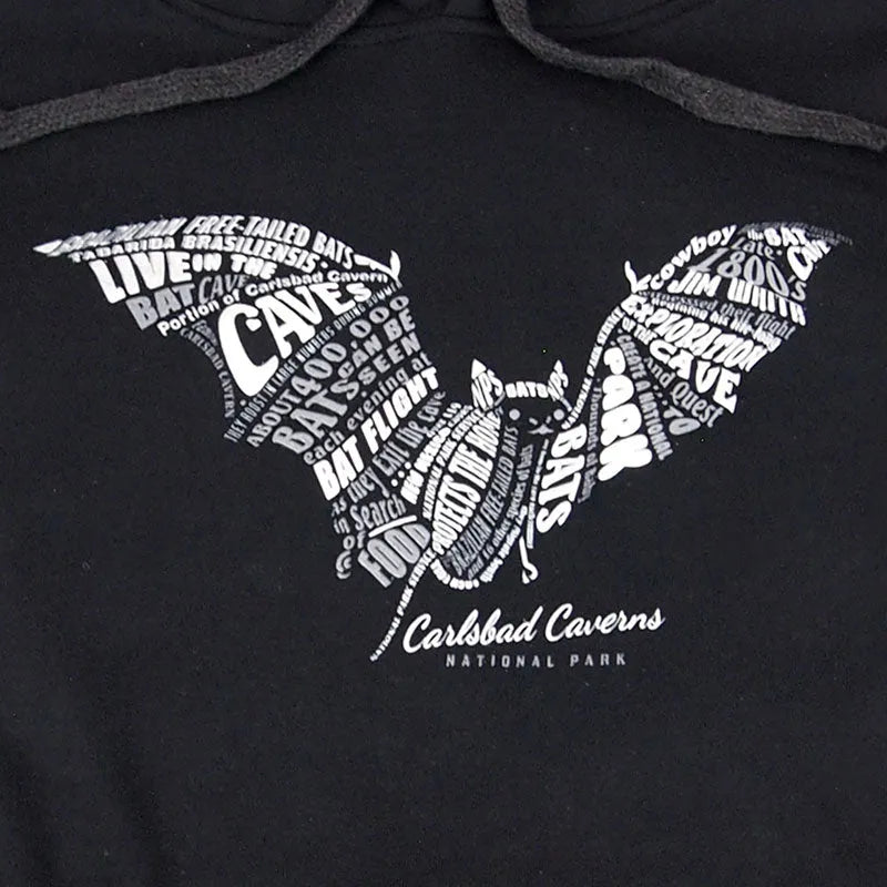 Carlsbad Caverns National Park Fleece Hoodie - Bat Typography logo detail