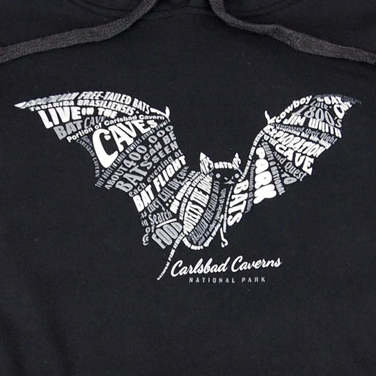 Carlsbad Caverns National Park Fleece Hoodie - Bat Typography logo detail