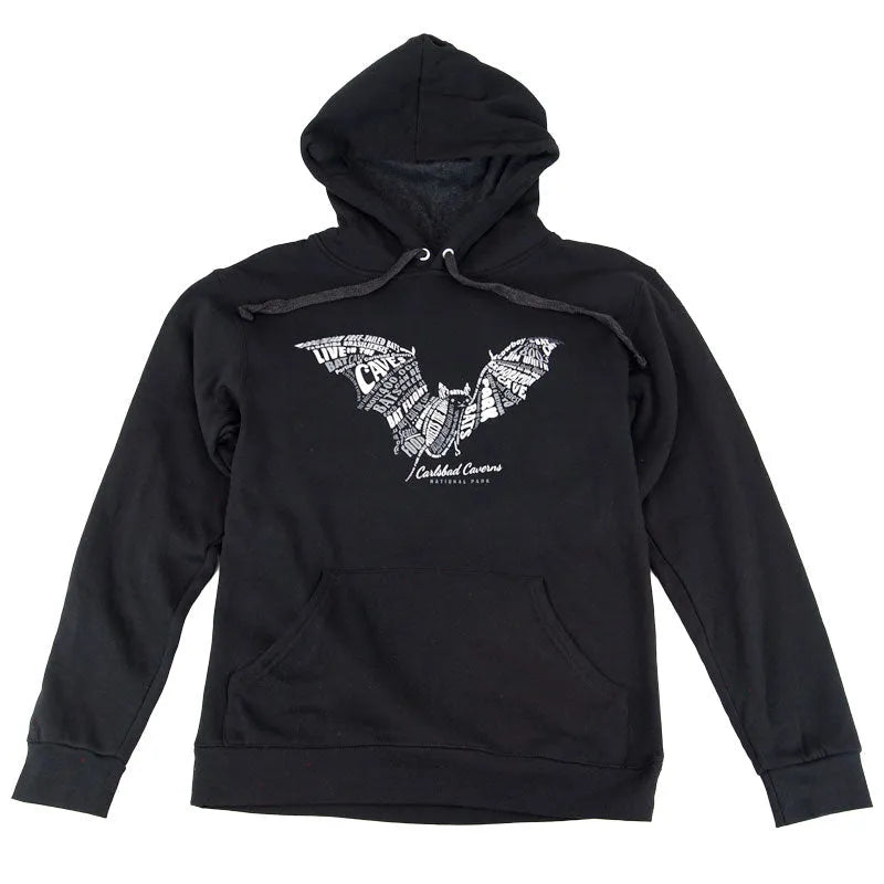 Carlsbad Caverns National Park Fleece Hoodie - Bat Typography front view