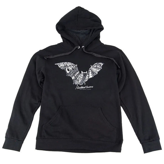 Carlsbad Caverns National Park Fleece Hoodie - Bat Typography front view