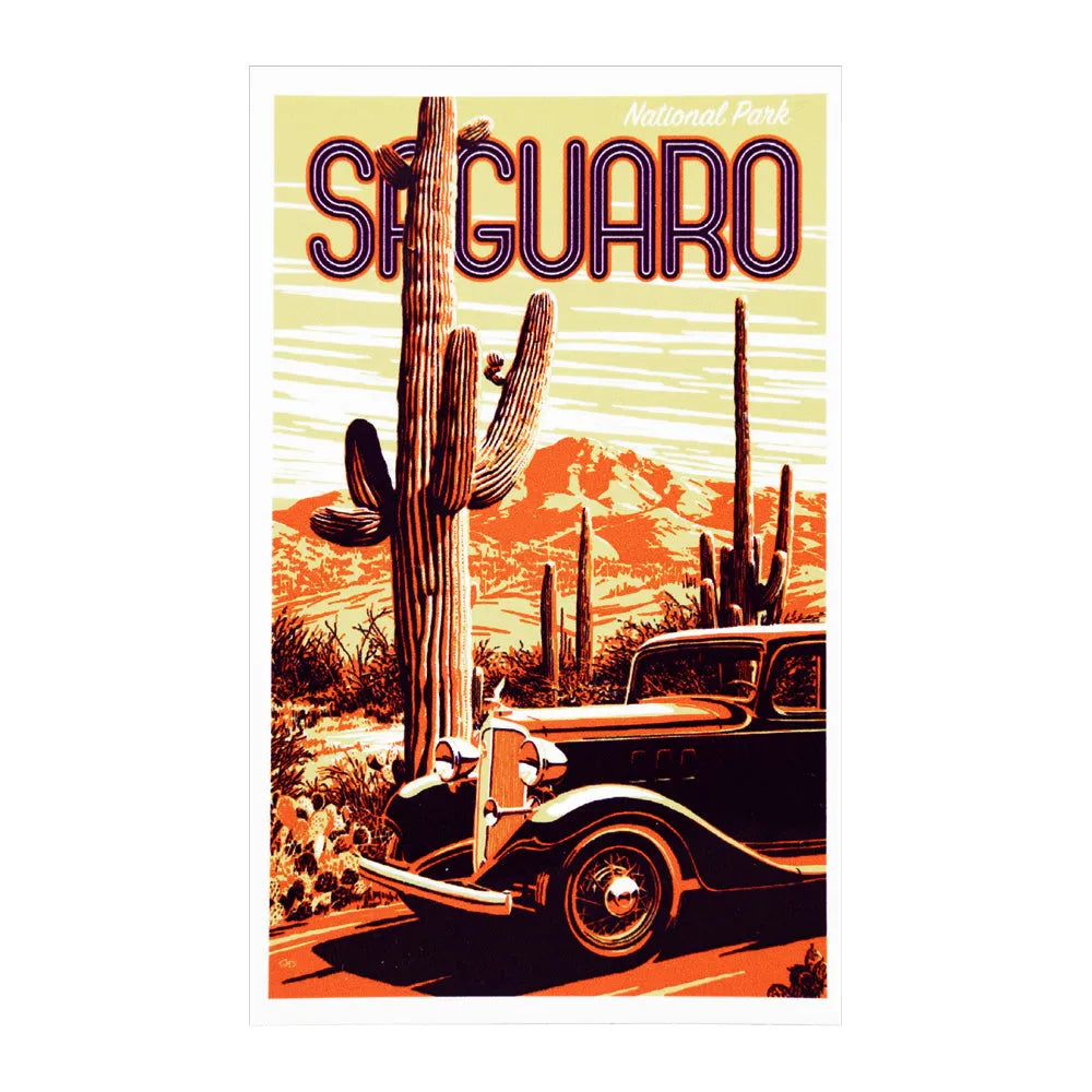 Saguaro National Park Sticker - Retro Car