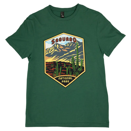 Saguaro National Park T-Shirt - Illustrated Badge lay flat front view