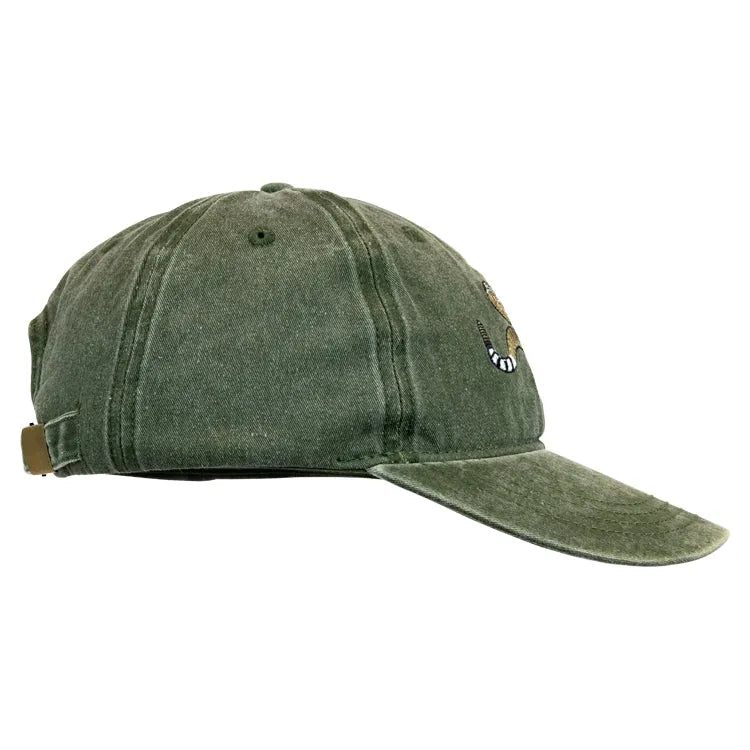 Green cotton ball cap side view