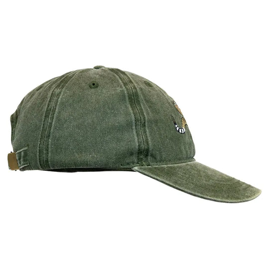 Green cotton ball cap side view