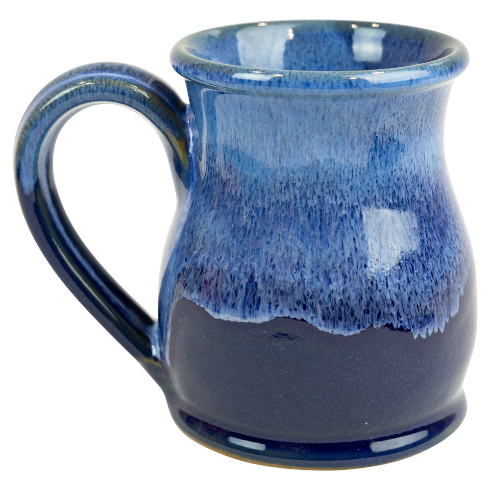Blue ceramic mug with a gradient finish on a white background