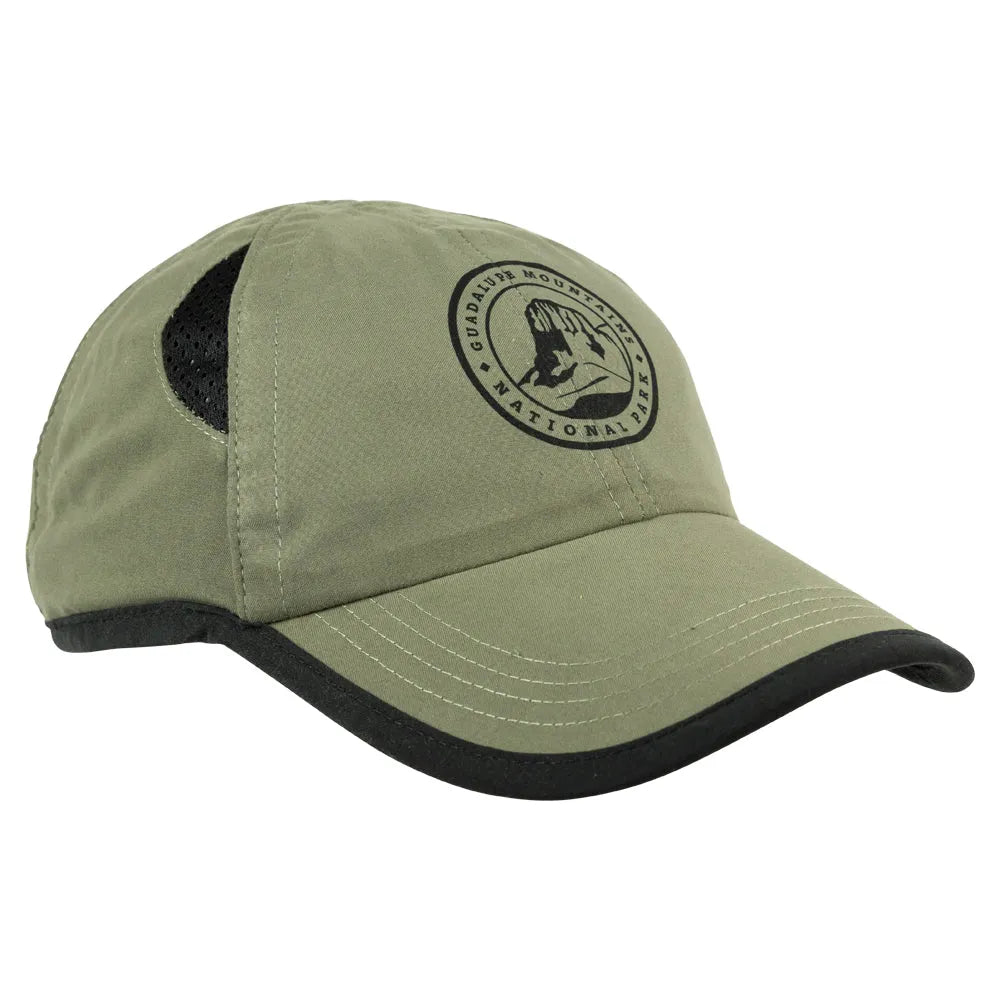 Guadalupe Mountains National Park Performance Cap green with black trim facing left