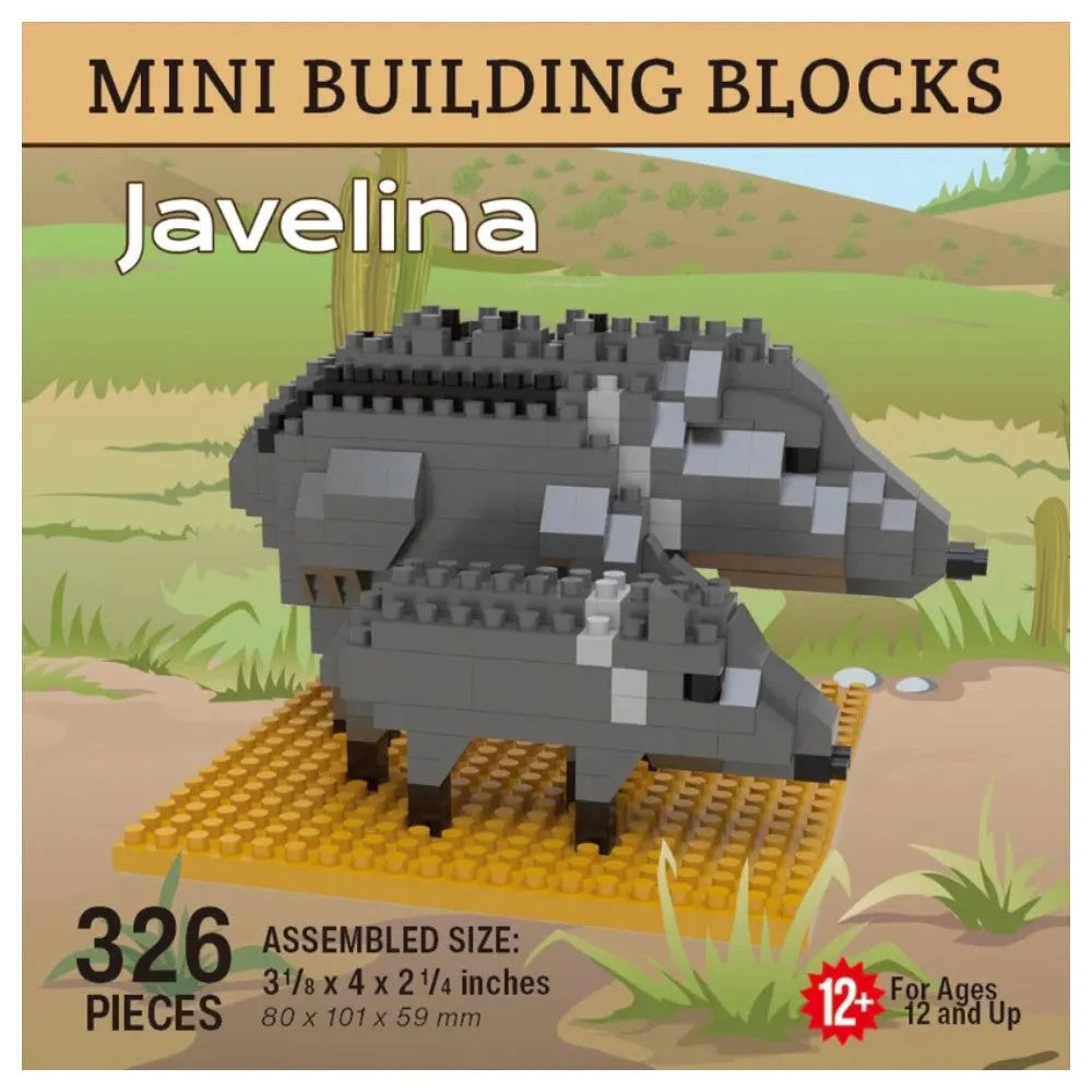 Javelina building block set on a desert landscape background