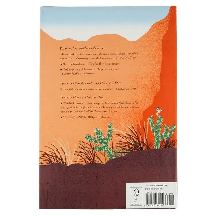 Back cover of Over and Under the Canyon by Kate Messner with art by Christopher Silas Neal