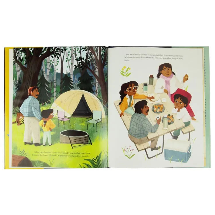 Interior pages of Fatima's Great Outdoors by Ambreen Tariq and illustrated by Stevie Lewis