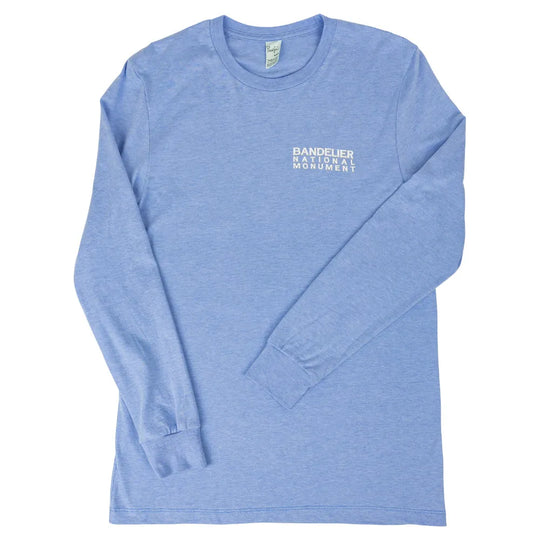 Blue long-sleeve shirt with 'Banderill National Monument' text on a white background