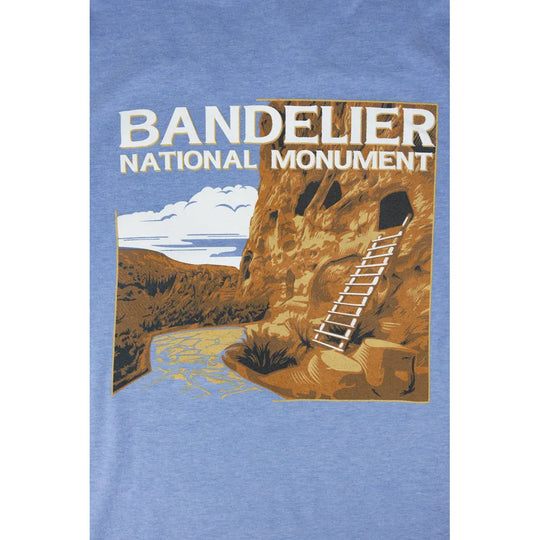 T-shirt with Bandelier National Monument graphic on a blue background