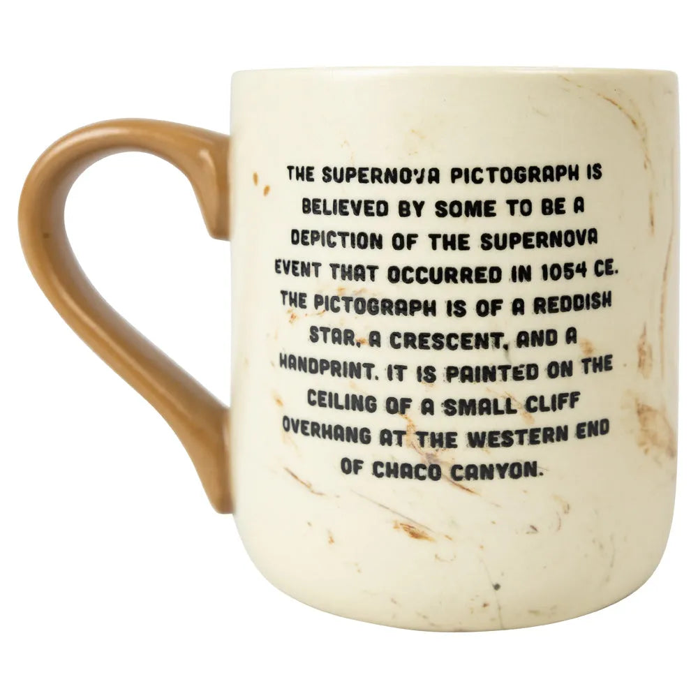 Mug with text about the Supernova pictograph on a white background