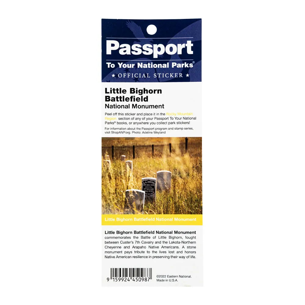 Passport to Your National Parks sticker for Little Bighorn Battlefield National Monument on a white background.