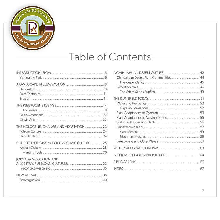 White Sands National Park Book table of contents