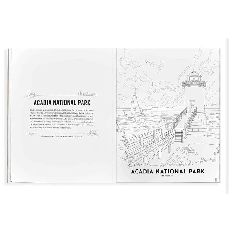 Art of the National Parks Coloring Book page for Acadia National Park