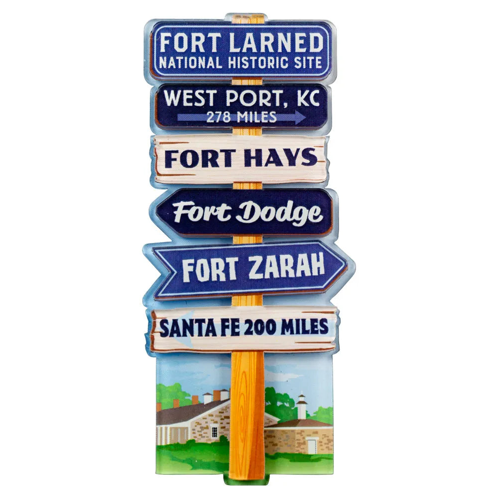 Fort Larned National Historic Site Magnet - Signpost on white background.