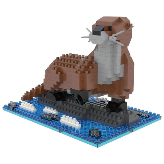 Toy otter made of interlocking bricks on a white background